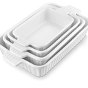 MALACASA Casserole Dishes for Oven, Porcelain Baking Dishes, Ceramic Bakeware Sets of 4, Rectangular Lasagna Pans Deep with Handles for Baking Cake Kitchen, White (9.4"/11.1"/12.2"/14.7"), Series