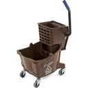 Carlisle FoodService Products 26-Quart Commercial Mop Bucket with Side-Press Wringer, Precision-Molded Polypropylene, Durable Wringer, Bucket with Non-Marking Casters, 18.5 x 16.5 x 23 Inches, Brown