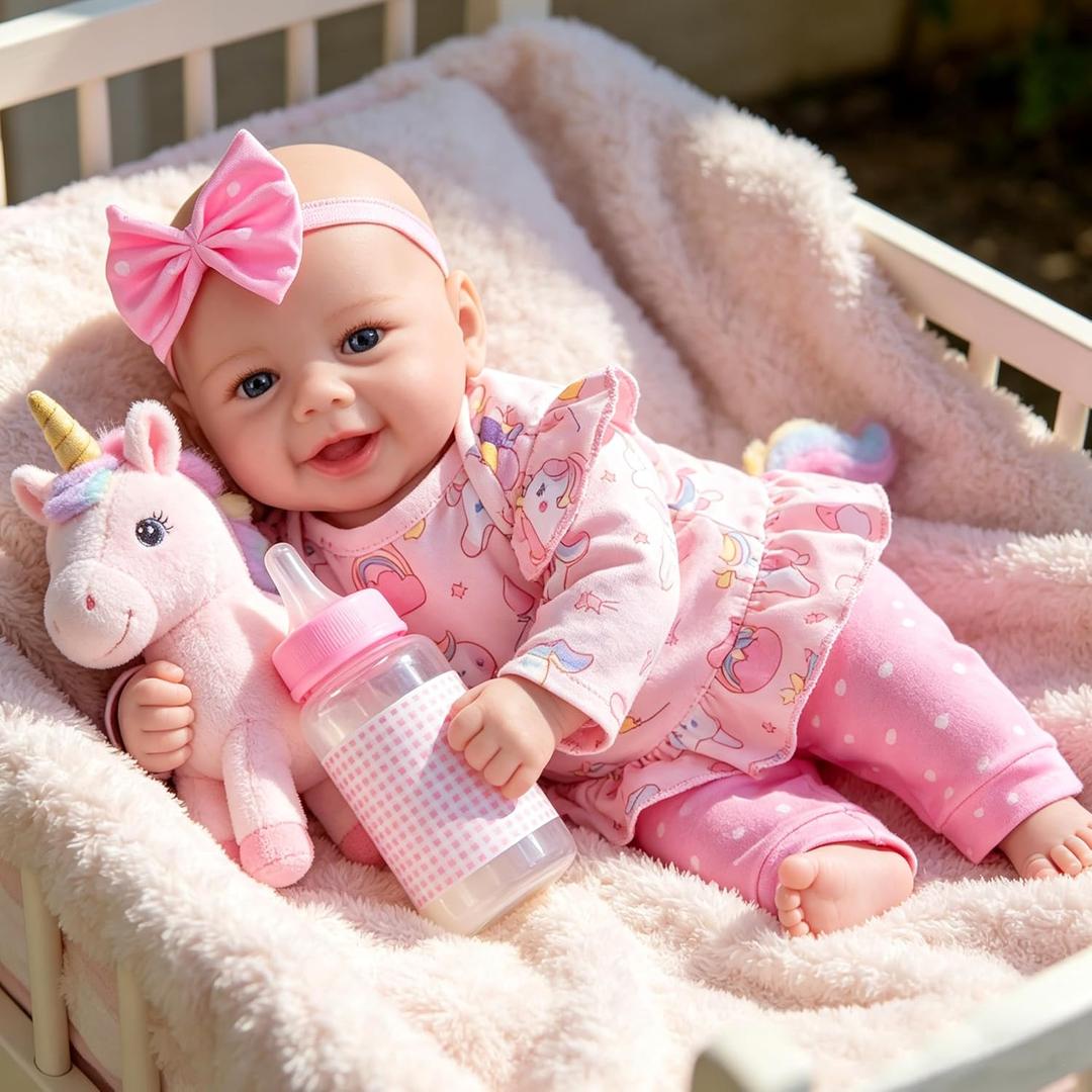 EKOKIZ Lifelike Reborn Baby Doll - 17 Inch Realistic Soft Body Newborn Baby Dolls Girl that Look Real with Clothes and Accessories, Gift for Kids Age 3+ Birthday, Pretend Play