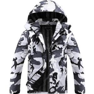 OTU Men's Lightweight Waterproof Hooded Rain Jacket Outdoor Raincoat Shell Jacket for Hiking Travel (Black Camo) S 
