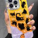 Toycamp for iPhone 14 Pro Case - Aesthetic Cute Paint Black Cats 14 Pro Phone Case with Diamond Bling Lens Protector Laser Glitter Holographic Y2K i Phone 14 Pro Cover for Women Girly, 2 Pack