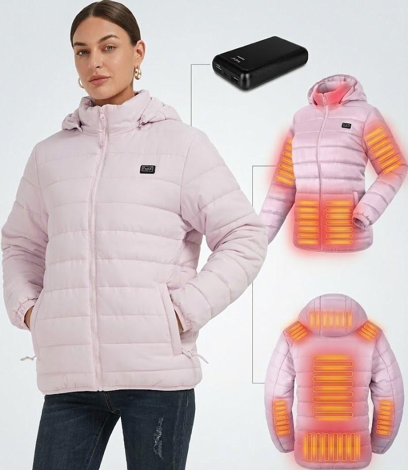 Panatude Heated Jackets for Women, Womens Heated Jacket with Battery Pack Included, Heated Coat Hoodie Clothing for Women with Detachable Hood, Rechargeable Electric Heating Jacket for Winter, Ski, Size: S