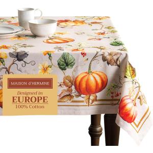 Maison d' Hermine Table Cloth Rectangle Table 100% Cotton 70 x 90 Inches Fall Tablecloth Reusable Everyday Use for Thanksgiving Christmas Decorations Dining Farmhouse Party (Potiron)