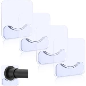 Adhesive Shower Curtain Rod Holder, 4 Pcs Tension Rod Holders, No Drilling | Invisible Rod Retainer, Transparent Wall Mount Holder for Shower Curtain Rod, (Rod Not Included)