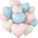 Pink Blue Heart Balloons,12Pcs 18Inch Cream White Baby Pink Blue Heart Shaped Foil Helium Balloons for Baby Shower Birthday Anniversary Wedding Gender Reveal Party Decorations