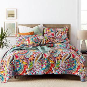 Qucover Oversized King Quilt, 100% Cotton California King Quilt, Boho Style Bedspread with Paisley Floral Pattern, 3pc Ultra Soft Cloud-Like Colorful Coverlet, Lightweight Comforter Bedding Set | With Pillow Shams, For All Season Use, Breathable Cotton