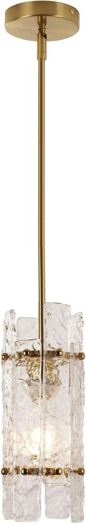Modern Gold Crystal Pendant Light for Kitchen Island, Luxury Mini Water Ripple Glass Chandelier Lights Fixture, Round Adjustable Hanging Pendant Lighting for Dining Room Bedroom Hallway (1-Pack)
