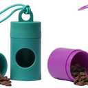 Dog poop bag holder-2 in 1 Dog Waste Bag holder Comes with pet snack box for Leash Lightweight Pet Waste Bag Dispenser，Equipped with nylon rope and buckle (Excluding dog waste bag)(Green+Purple) ﻿Pack Of 3