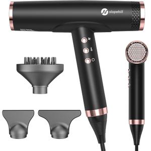 slopehill Professional Ionic Hair Dryer with Diffuser - Lightweight, Compact, Powerful & Fast Salon Blow Dryer with High Speed Brushless Motor for Travel, Women & Men Ceramic, Black LH1003