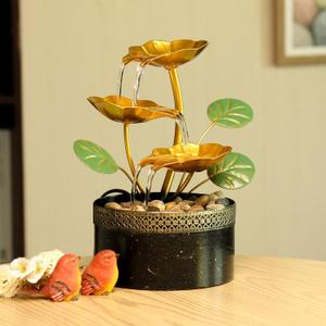TiCin Tabletop Water Fountain with Gold Lotus Flowers, 9.8 x 6 x 6 inches, USB Powered, Indoor Relaxation Decor with Rocks