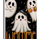 3 x Spooky Ghost Welcome Garden Flags for Outside 12x18 Inch Double Sided Burlap,Halloween Sign Small Flag Farmhouse Holiday Yard Lawn Outdoor Decorations DF896