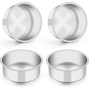 TeamFar 5 Inch Cake Pan Set of 4, Stainless Steel Small Layer Cake Baking Pans Tins, Round Bakeware for Birthday Wedding Party, Non-Toxic & Healthy, Mirror Finish & Dishwasher Safe