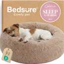 Bedsure Calming Dog Bed for Small Medium Dogs - Donut Washable Medium Puppy Bed, 27 inches Anti-Slip Round Fluffy Plush Faux Fur Pet Bed, Camel
