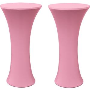 2 Pack 24x43 Inch Pink Spandex Cocktail Table Cloth Fitted Round Bar Table Stretch Highboy Cocktail Table Covers for Banquet Outdoor Party Wedding Bar Round Bottom Pink
