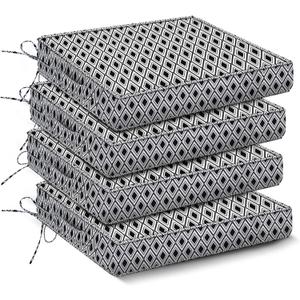 Outdoor Chair Cushions Set of 4,Waterproof Outdoor Seat Cushions for Patio Furniture,Patio Chair Cushion with Handle and Ties, Out Door Chair Pads,19" x 19" x 3", Black Geometry