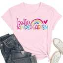 Kindergarten Teacher Shirts for Women Teacher Rainbow Graphic Tee Hello Kindergarten Tee Shirt, XL 