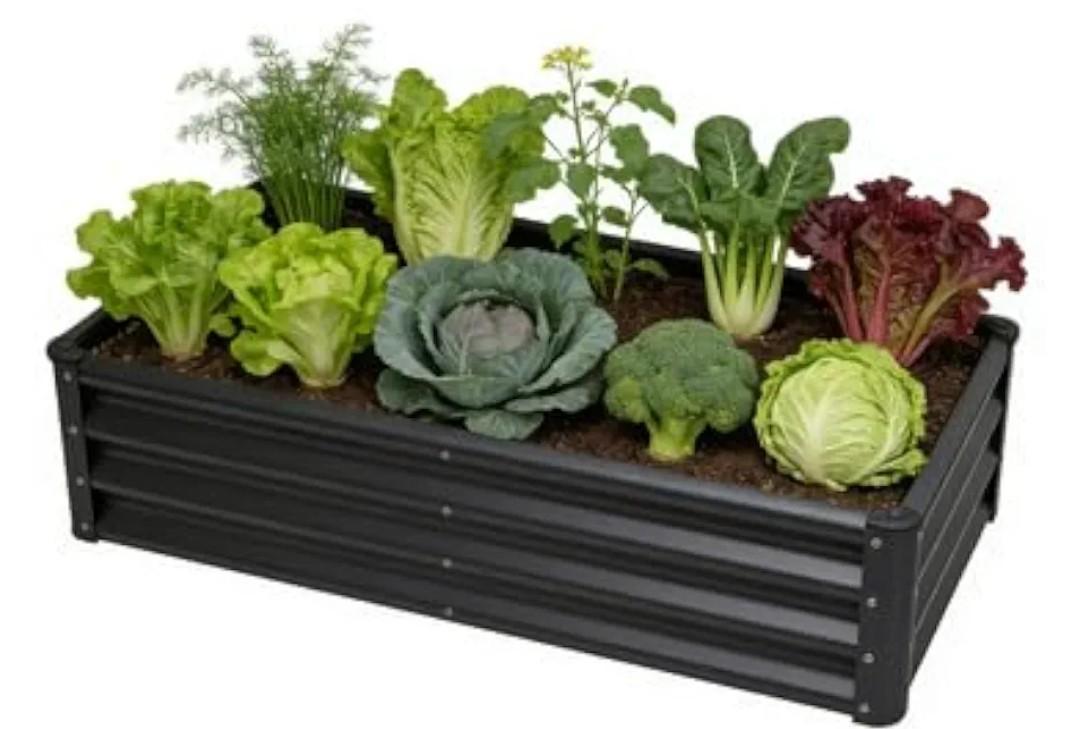 X0050RDC1N Raised Garden Bed 2 Pack 8x4x1FT, Premium Galvanized Raised Garden Bed, Large Raised Garden Beds Outdoor for Deep-Rooted Vegetables, Flowers, Green and Herbs, Black