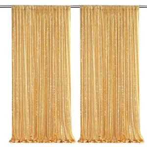 Gold Sequin Backdrop Curtains,2 Panels 4FTx8FT Gold Curtain Backdrop Glitter Party Decorations Background Drapes for Wedding Birthday Anniversary Graduation Photo Booth Decor