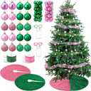 Civaner 54 Pcs Witch Christmas Tree Decoration Pink and Green Christmas Ornaments 2 Xmas Tree Skirt Stand 48 Ball Ornament 2 Light String 2 Ribbon Xmas Decor for Decorative Holiday Party Supplies