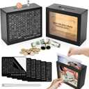 Wooden Money Saving Box Cash Vault with Numbers Challenge Target and Phoframe with Dual Function 10,000 7,000 5,000 3,000 1,000 500 Suitable for Adults and Children (Black)