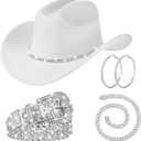 4 Pcs Rhinestone Belt for Men Women Glitter Cowboy Hat Diamond Chain Earring Outfit for Party Supplies (White)