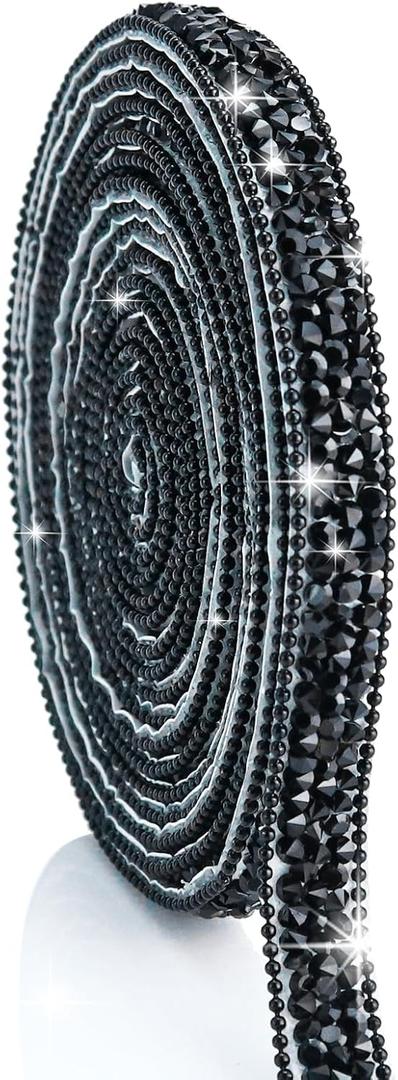 Dowarm 3 Yards Black Rhinestone Ribbon Crystal Self Adhesive Tape Bling Diamond Sticker Glittery Strips for Crafts Wedding Decoration (0.4 Inch (1CM) in Width, 06-Black Color)