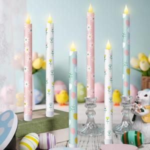 Honoson 6 Pcs Easter Flameless Taper Candles 10.6 Inch Colorful Candles Battery Operated LED Candlesticks for Easter Centerpieces Dinner Table Home Party Decor
