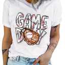 Baseball Game Day T Shirt for Women Retro Letter Printed Tee Baseball Mom Pattern Game Day Gifts Funny Short Sleeve Top（XX-Large, White)