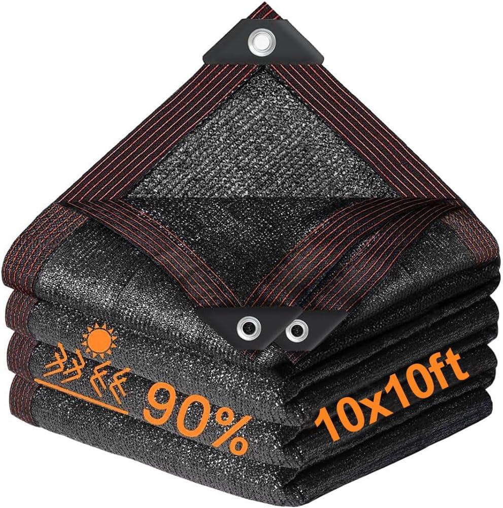 90% Shade Cloth for Garden 10 x 10 FT Outdoor Sun Shade Cover for Pergola Patio Plants Greenhouse Chicken Coop Easier to Hang Net Cover (Black)