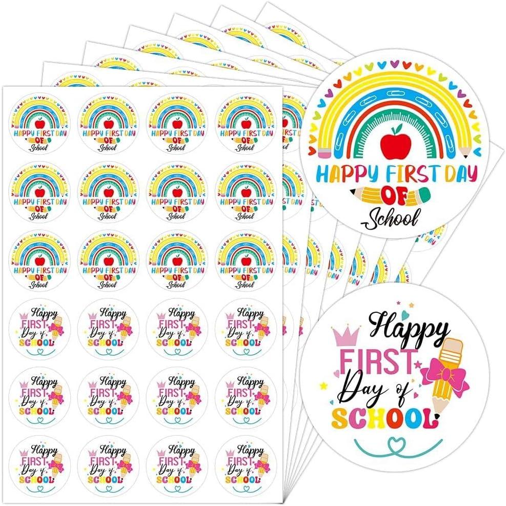 2 x 1008Pcs Happy First Day of School Stickers Rainbow Pencil Apple Self-Adhesive Sticker Decals for Back to School Scrapbook Envelope Decor 2 Style