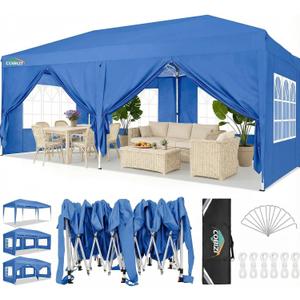 COBIZ 10x20 Pop Up Canopy Tent with 6 Sidewalls Party Tents for Parties Weddings Backyard Waterproof Canopy Outdoor Commercial Event Tent with Stakes, Ropes, Blue