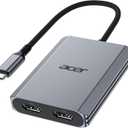 Acer USB C to Dual HDMI Adapter 4K@60Hz, 4-in-1 HDMI Splitter for Dual Monitors with 100W PD, USB 3.0, Docking Station Dual Monitor Compatible with Acer, MacBook Air/Pro, Dell XPS, HP, etc