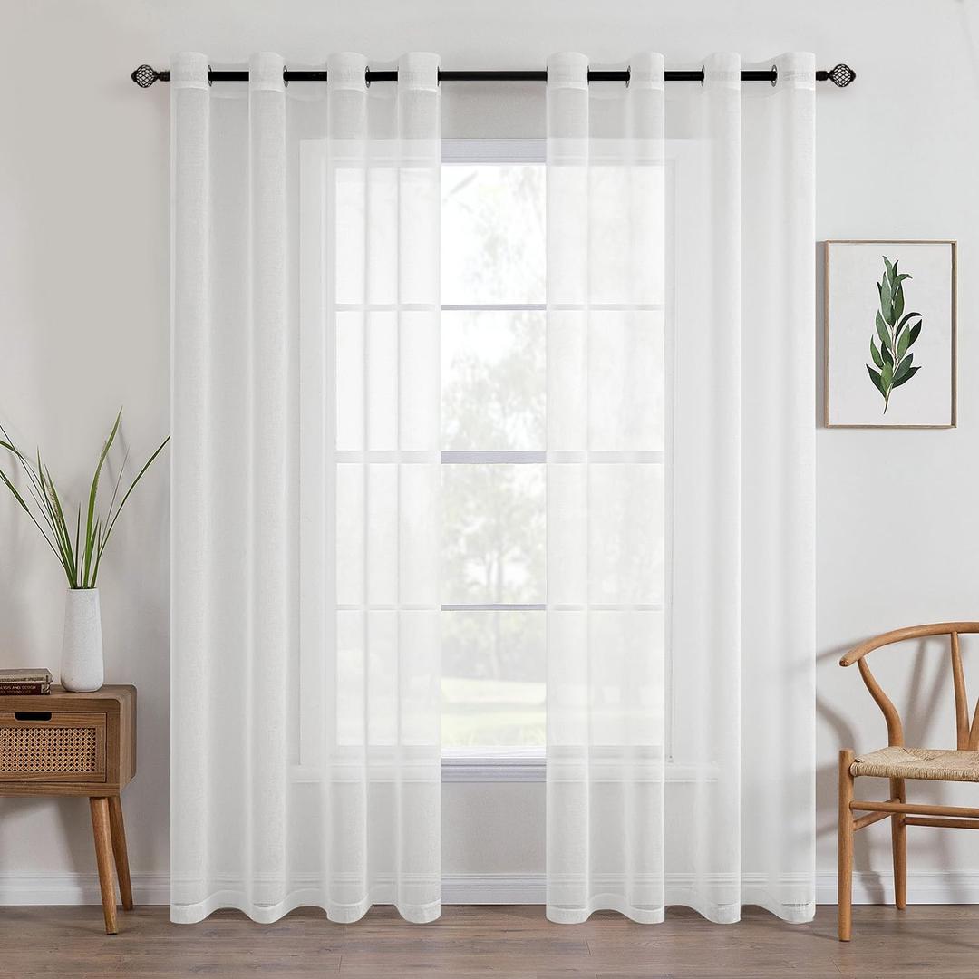 MIULEE 2 Panels Ivory Sheer Window Curtains Elegant Grommet Top Window Voile Drapes/Treatment Linen Textured Panels for Bedroom Living Room (54X96 Inches)