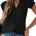 Sucolan Women's Summer Tops Dressy Casual Notch V Neck Ruffle Short Sleeve Flowy Shirts Cute Blouses Tops Size S