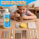 3.4FL OZ Air Dry Clay Glaze & 25pcs Tool Kit, Gloss Clay Varnish Protective Sealant to Prevent Cracking, Scratching & Wear - Pottery Tools for Stippling, Carving, Molding & Shaping Clay Crafts (Gloss)