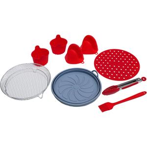 9-Piece Air Fryer Accessories Set for 5.0 Qt+  Silicone Liner, Foldable Basket, Stainless Rack, Baking Cups, Insulated Gloves, Heat Brush & Tongs for Easy Cooking