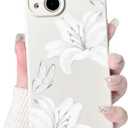 NITITOP Compatible with iPhone 13 Case Cute Lily Flowers Floral Butterfly for Women Girls Slim Fit Soft TPU Bumper Silicone Shockproof Full Camera Protective Cover - White