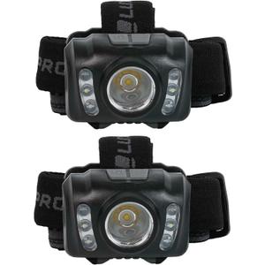LUXPRO LP345V2 LED Headlamp - Bright 300 Lumen Head Lamp for Outdoors, Camping & Hiking - 6 Light Modes White, Green & Red Light - IPX4 Waterproof - Adjustable Headband - Batteries Included - 2 Pack