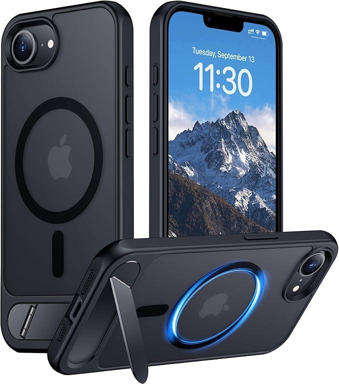 Temdan Magnetic Compatible with iPhone 16E Case, [Built-in Invisible Kickstand][Compatible with MagSafe][Military Grade Shockproof] Slim Translucent Matte Case for iPhone 16E 6.1" 2025