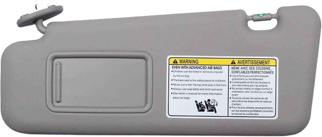 Dasbecan Front Left Driver Side Sun Visor with Light Compatible with Toyota Highlander 2008-2013 74320-48500-B0 (Gray)
