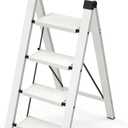 Taranta 4 Step Ladder, Lightweight Aluminum Step Stool with Convenient Handgrip, Folding Ladder with Anti-Slip Pedals, 330lbs Capacity Stepladder for Home, Office, Kitchen - White