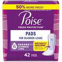 Poise Incontinence & Postpartum Pads for Bladder Leaks, 5 Drop Maximum Absorbency, Long Length, 42 Count, Packaging May Vary