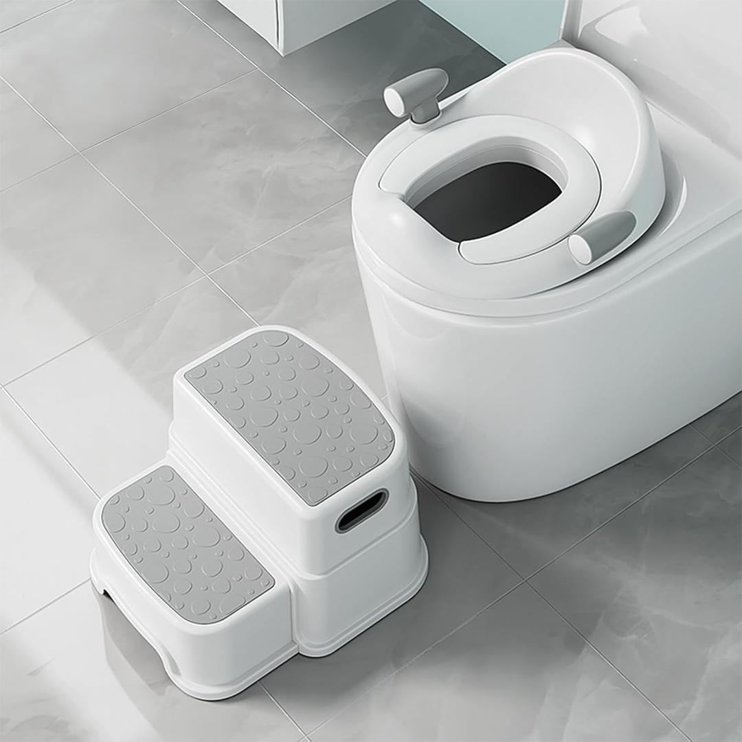 Potty Training Toilet Seat with Kids Step Stool Anti-Slip Toddler Seat, Soft Cushion, Baby Potty Training Set for Boys & Girls (Grey) (Gray)