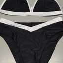 SUUKSESS Women Triangle High Cut Bikini Sets Sexy High Waisted 2 Piece Swimsuit (Medium, 57 Black White)