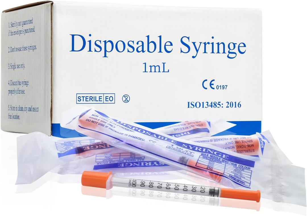 U-100 1ml 30 Gauge 5/16" Syringe, Individually Packed 100 PACK