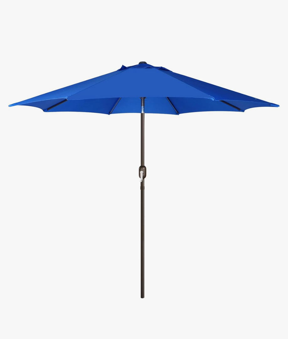 Blissun 9' Outdoor Patio Umbrella, Outdoor Table Umbrella, Yard Umbrella, Market Umbrella with 8 Sturdy Ribs, Push Button Tilt and Crank, Blue