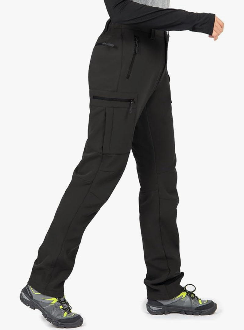 Women's-Fleece-Lined-Hiking-Pants Snow-Ski-Pants Water-Resistance-Outdoor-Softshell-Insulated for Winter. Size Medium, Black 