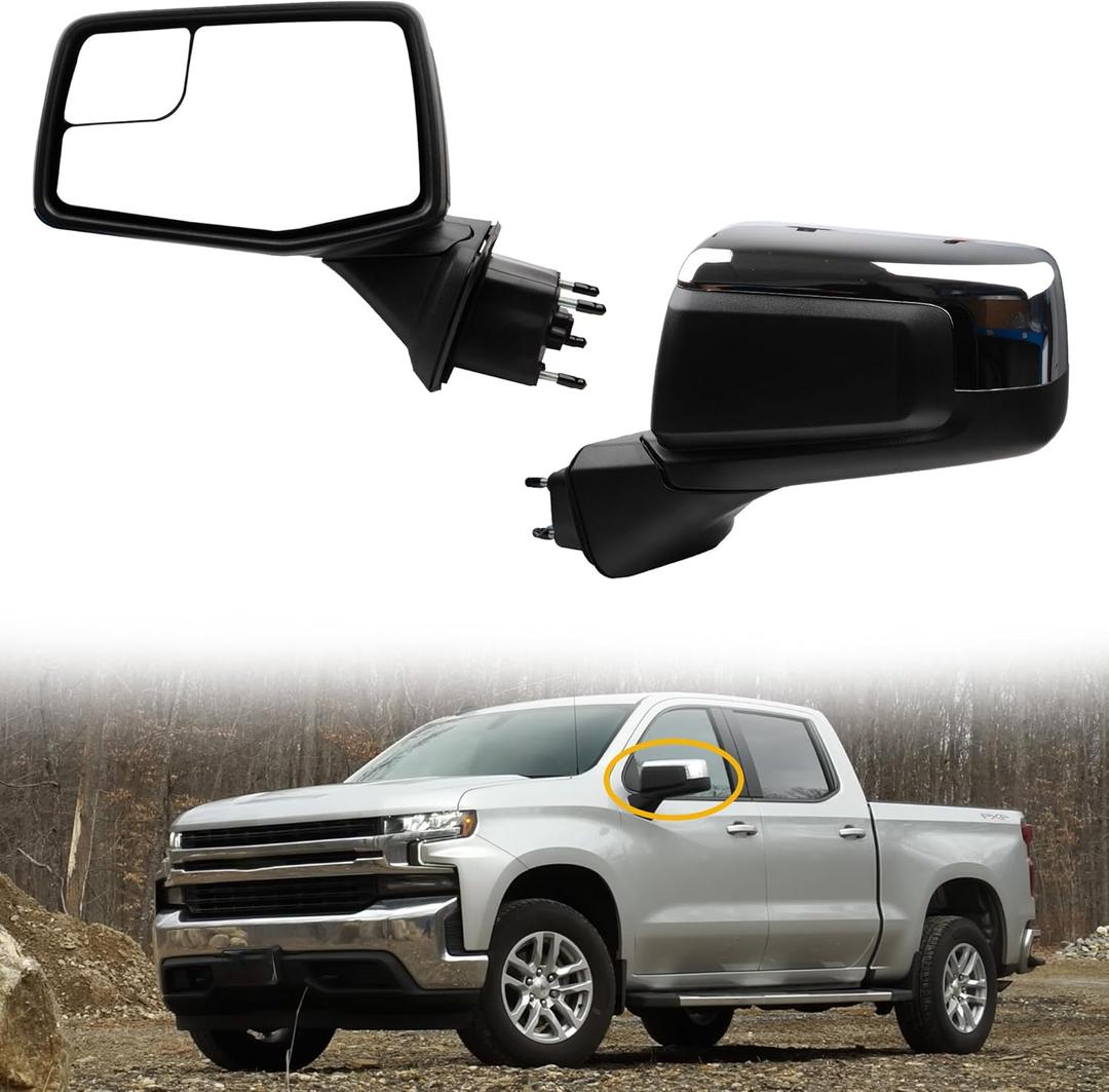 Dasbecan Left Driver Side Mirror Compatible with 2019-2024 Chevy Silverado 1500 with Power Heated/Blind Spot/Manual Folding Chrome Rear View Mirror Replace#GM1320583 84823218(5 Pins)