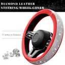 Diamond Leather Steering Wheel Cover, 15 Inch Bling Crystal Rhinestone Anti-Slip Wheel Protector, Universal Sparkling Elegant Diamond Steering Wheels Cover for Women Girl (White&Red)