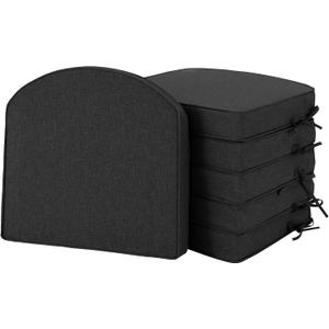 Outdoor Chair Cushions, Fade-Resistant & Water-Resistant, D Shaped Patio Furniture Seat Chair Pads Replacement with Ties, Non-Slip Bottom, Removable Cover, Set of 6, 18.5 x 16 Inch, Black